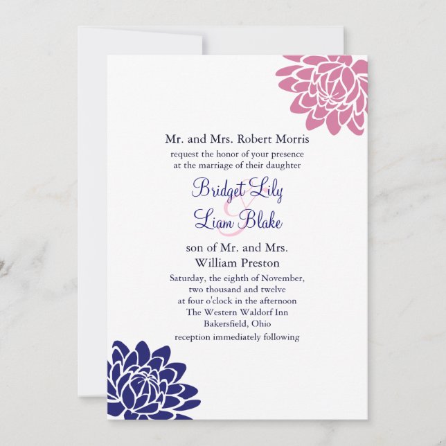 Invitación a la boda de flor Sapphire Blue Lotus 2 (Anverso)
