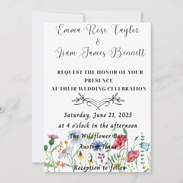 Invitación a la boda de flor silvestre (Anverso)