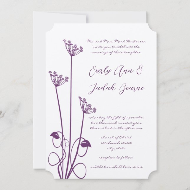 Invitación a la Boda De Flor Silvestre Plum (Anverso)