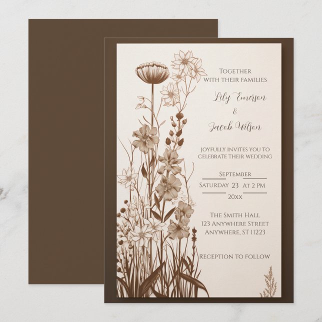 Invitación a la boda de flor silvestre rusa en oto (Anverso / Reverso)