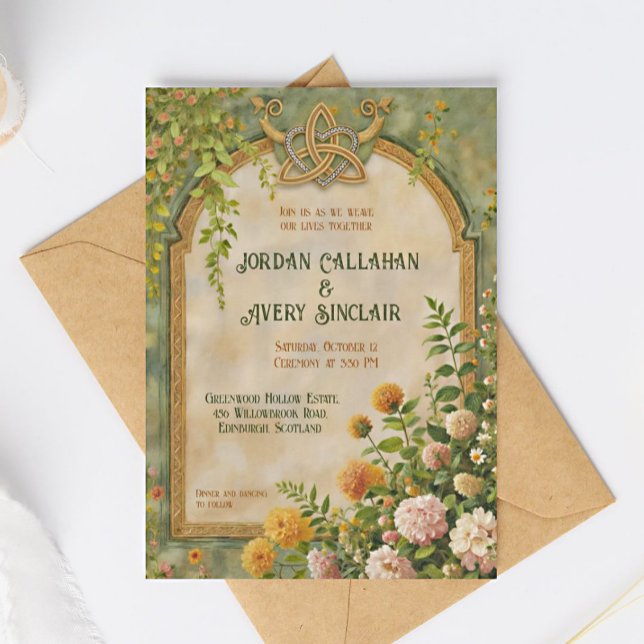 Invitación a la Boda de Flor Silvestre Verde Celta (Subido por el creador)