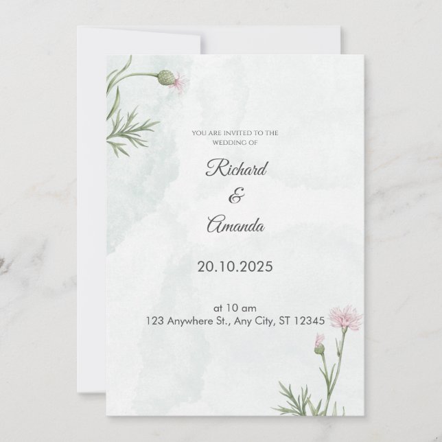 Invitación a la boda de flor silvestre verde sabio (Anverso)