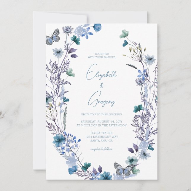 Invitación a la boda de Flora Silvestre Periwinkle (Anverso)