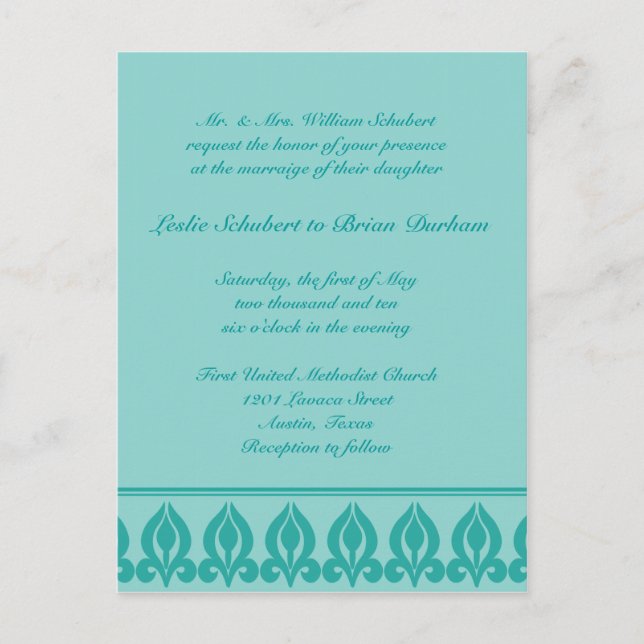 Invitación a la boda de Flora-Verde azulada/Verde  (Anverso)