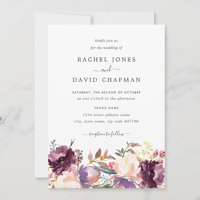 Invitación a la boda de floral acuarela (Anverso)