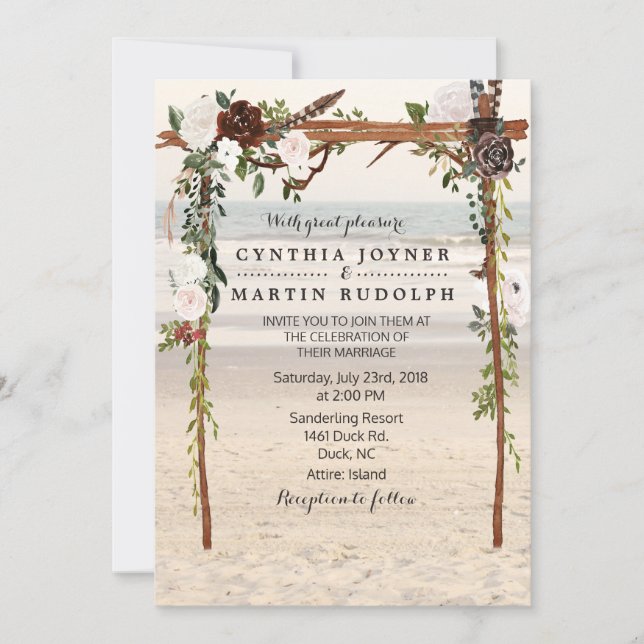 Invitación a la boda de Floral Beach Arbour (Anverso)