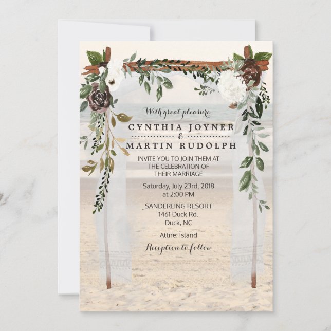 Invitación a la boda de Floral Beach Arbour (Anverso)