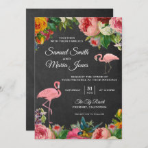 Invitación a la boda de floral Flamingo Chalkboard