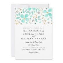 Invitación a la boda de Floral Gold Mint Leaf