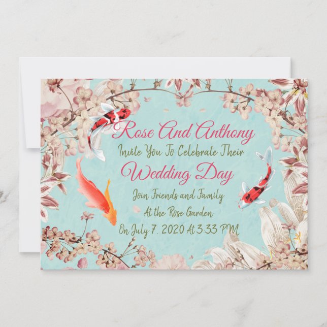 Invitación a la boda de Floral/Koi (Anverso)