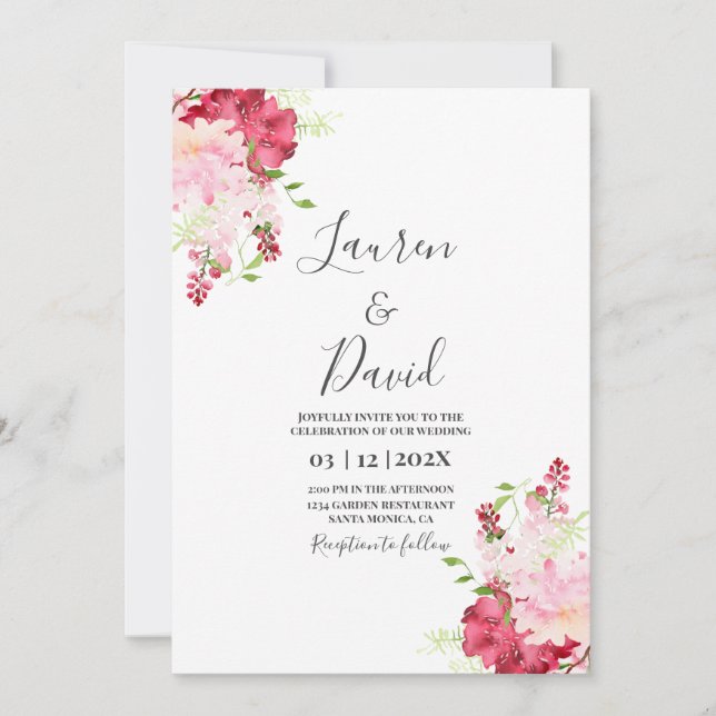 Invitación a la boda de Floral Magenta (Anverso)