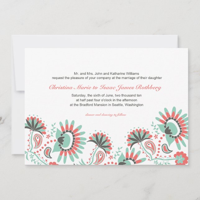 Invitación a la boda de Floral Paisley (Anverso)