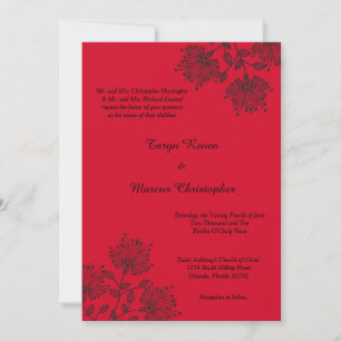 Invitación a la boda de Floral Roja y Negra 5x7