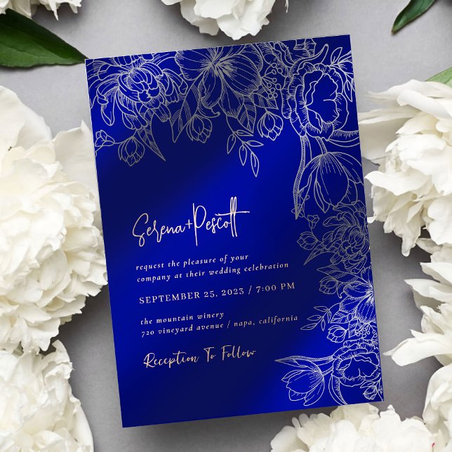 Invitación a la boda de Floral Royal Blue Arch (Subido por el creador)