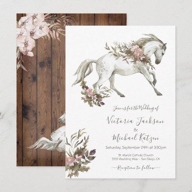 Invitación a la boda de Floral White Horse Ranch (Anverso / Reverso)