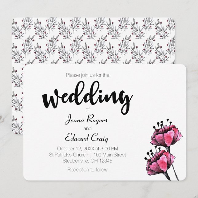 Invitación a la boda de Floral y Berries (Anverso / Reverso)