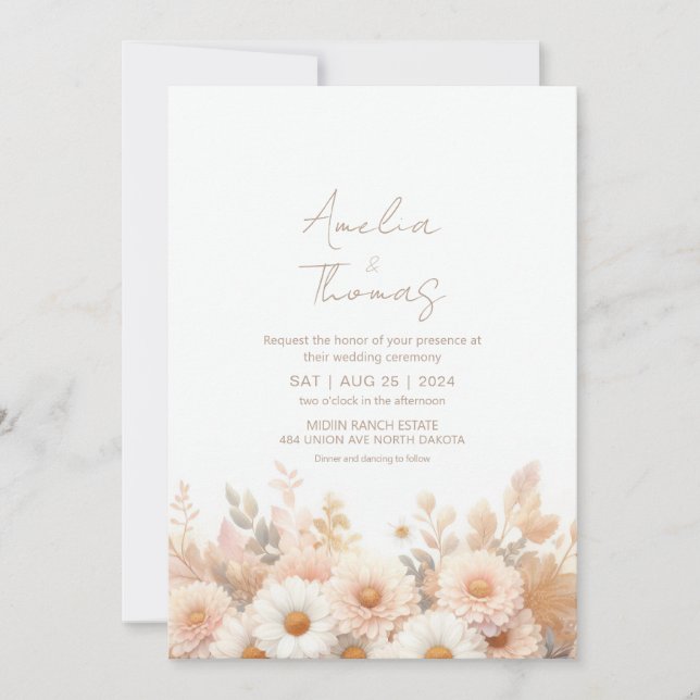 Invitación a la boda de flores (Anverso)