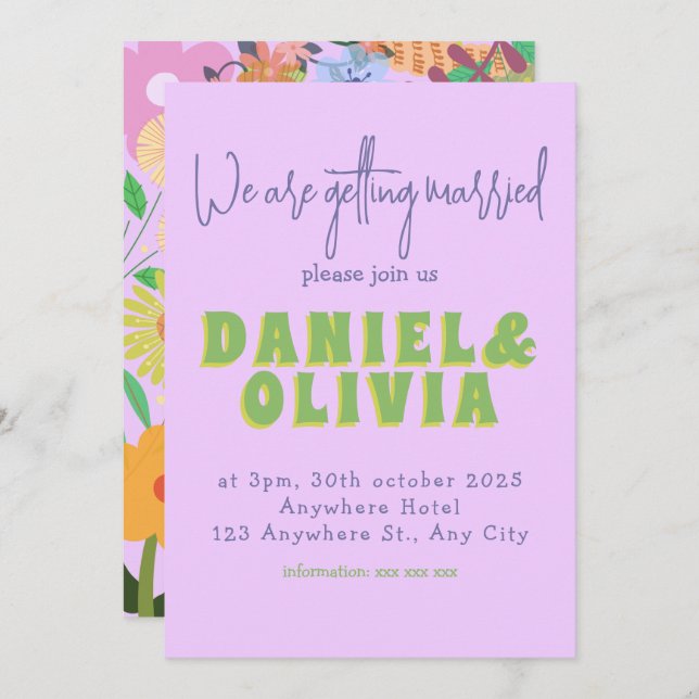 Invitación a la boda de flores (Anverso / Reverso)