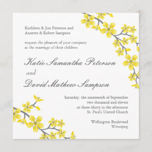 Invitación a la boda de flores amarillas y grises
