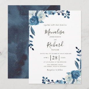 invitación a la boda de flores azules de luna