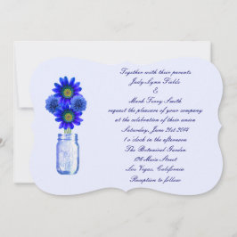 Invitación a la boda de Flores Azules Mason Jar