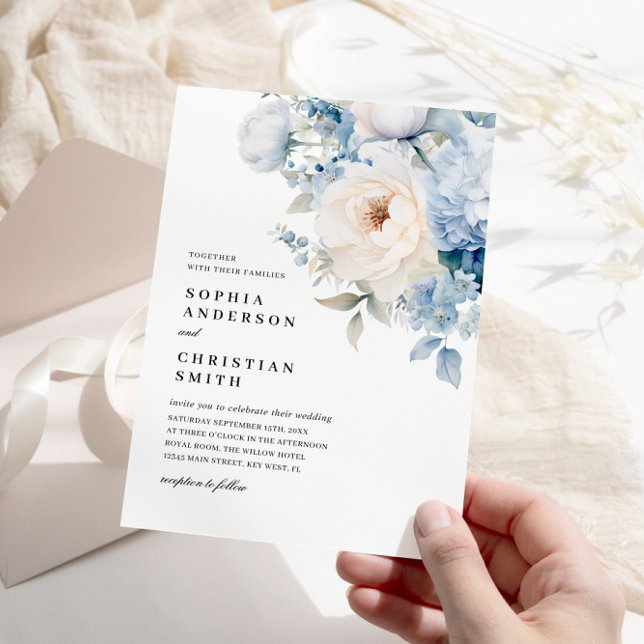 Invitación a la boda de flores azules y blancas (Subido por el creador)