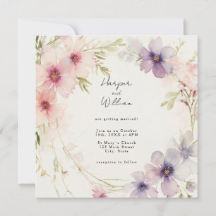 Invitación a la boda de flores azules y rosas past
