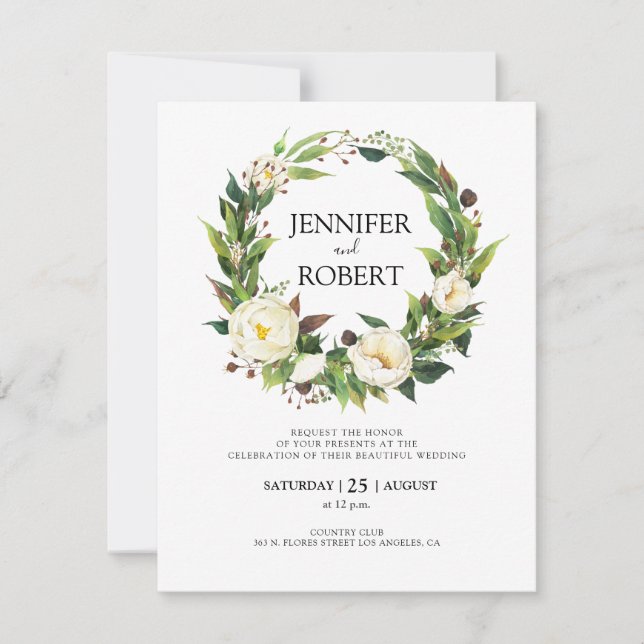 Invitación a la boda de flores blancas (Anverso)