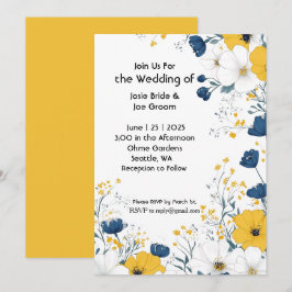Invitación a la boda de flores blancas amarillas