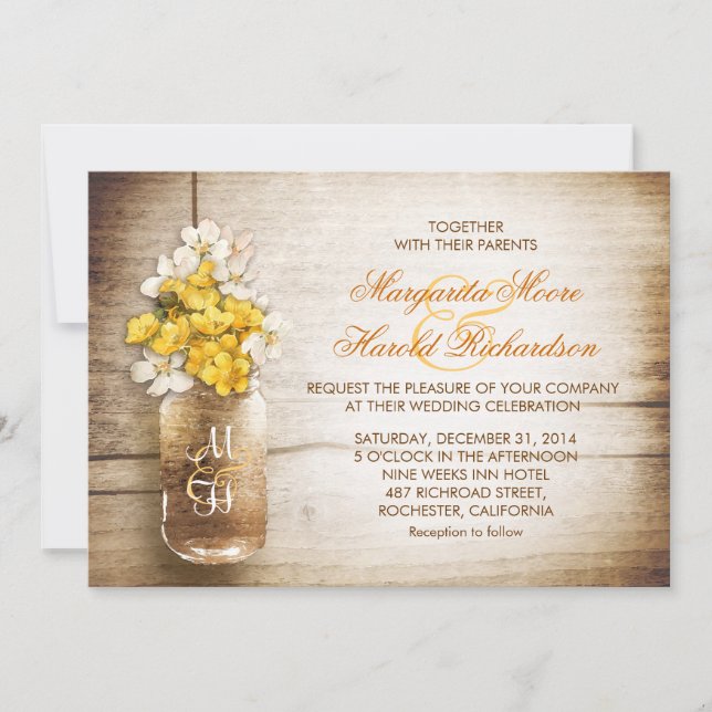 Invitación a la boda de flores blancas amarillas (Anverso)