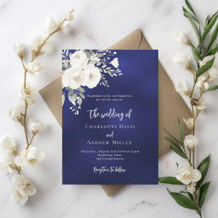 Invitación a la boda de flores blancas azules de l