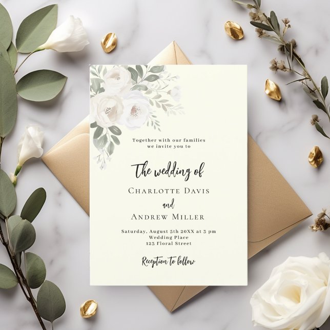 Invitación a la boda de flores blancas de marfil (Subido por el creador)