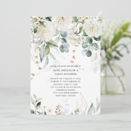 Invitación a la boda de flores blancas y eucalipto