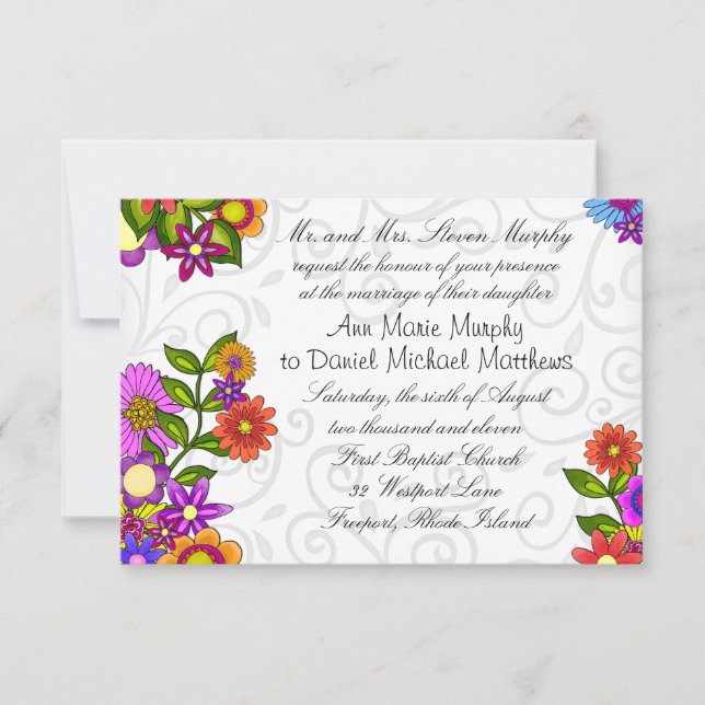 Invitación a la boda de Flores Brillantes (Anverso)