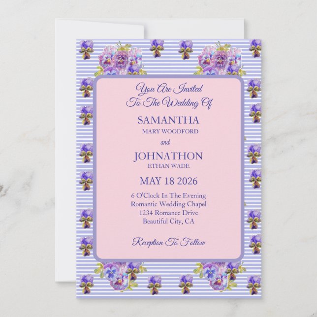 Invitación a la Boda de Flores Chicas Purple Shabb (Anverso)
