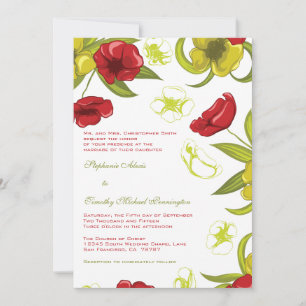 Invitación a la boda de flores de amapola rojas y
