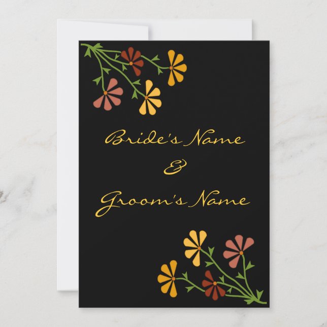 Invitación a la boda de flores de arte popular (Anverso)