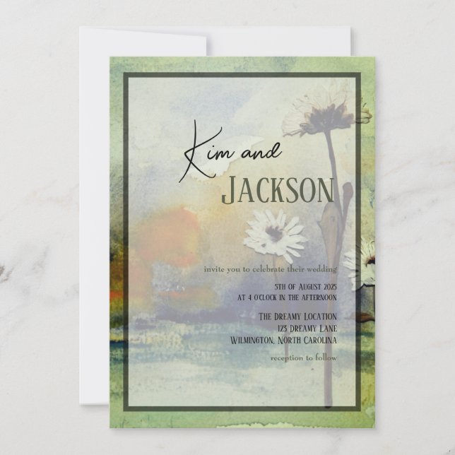 Invitación a la boda de flores de arte único (Anverso)