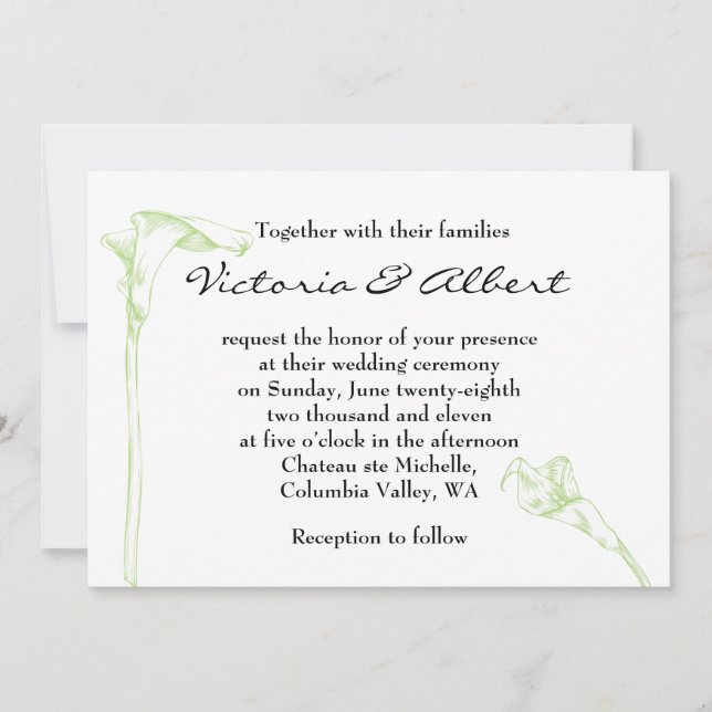 Invitación a la boda de flores de Arum (Anverso)