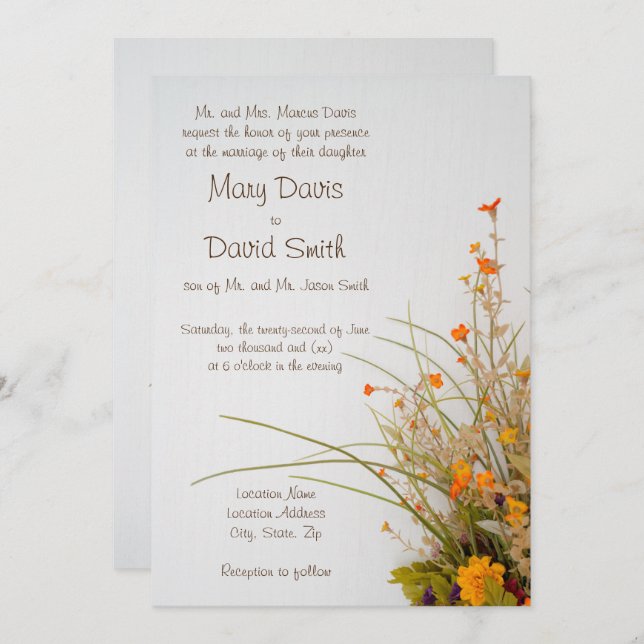 Invitación a la boda de Flores de Caída de Madera  (Anverso / Reverso)