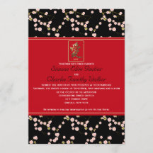 Invitación a la boda de flores de cerezo rojas y n