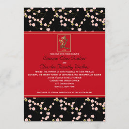 Invitación a la boda de flores de cerezo rojas y n