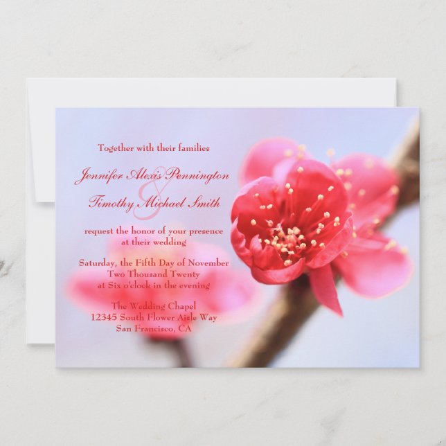 Invitación a la boda de flores de cerezo rosa (Anverso)