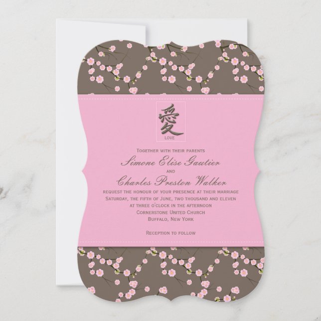 Invitación a la boda de flores de cerezo rosado y  (Anverso)