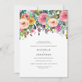Invitación a la boda de flores de color acuarela c