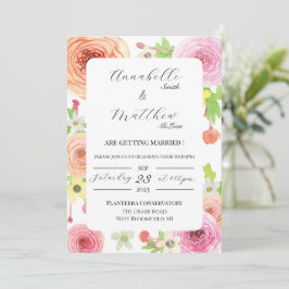 Invitación a la boda de flores de color agua Ranun