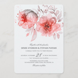 Invitación a la boda de flores de color de agua ro