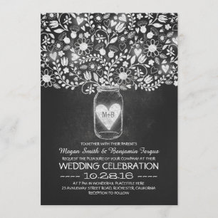 Invitación a la boda de flores de jarra y pizarra