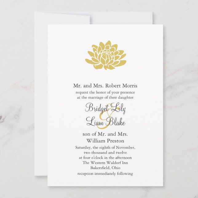 Invitación a la boda de flores de Lotus (amarillo) (Anverso)