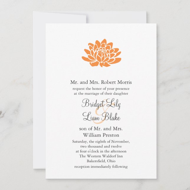 Invitación a la boda de flores de Lotus (naranja) (Anverso)